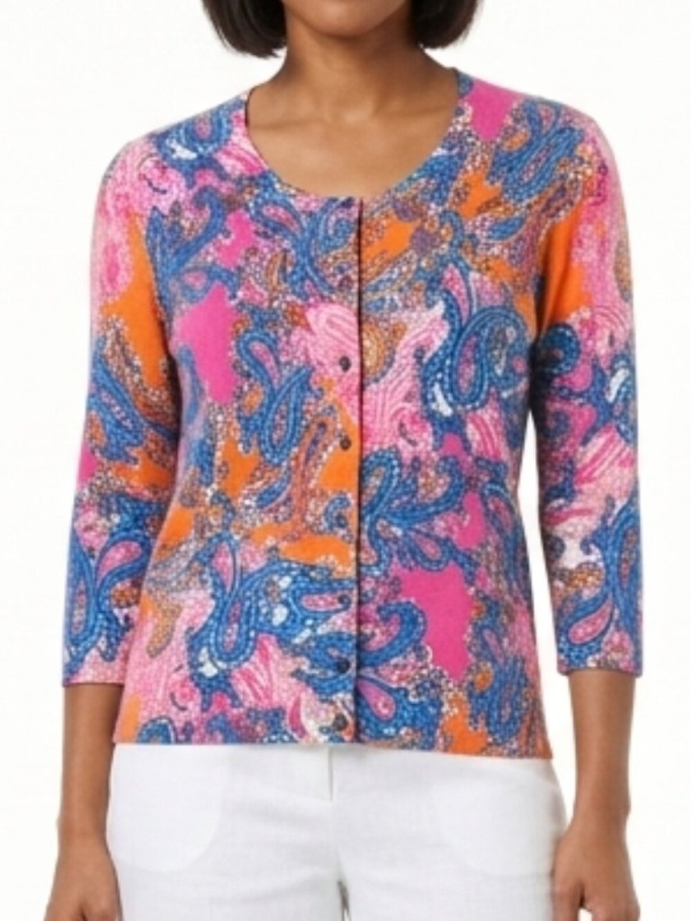 Tommy Hilfiger Cotton Paisley Cropped Sleeve Cardigan- Sz. XS